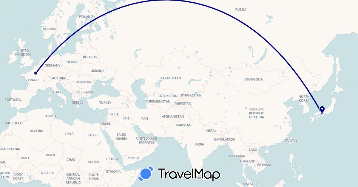 TravelMap itinerary: driving in France, Japan (Asia, Europe)